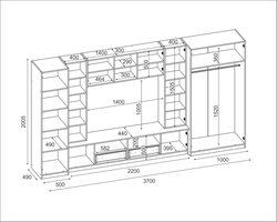 Woonwand Kastwand Set 5-in-1 - TV-meubel, Lowboard, Hangkast en Vitrinekasten - Klassiek Elegant Design - Ruime Opbergruimte - Oak Grand 370 x 200 x 52 cm - Abkantoor