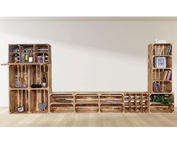 Woonwand met TV-kast en minibar van recycled kisten - 12 stuks, 50x40x30 cm en 81x41x31 cm - Geschikt voor binnen en buiten