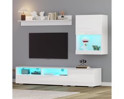 Woonwand Set - Kastwand Meubel - Woonkamer Inrichten - Inclusief LED Verlichting - 3-delig - Wit
