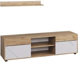 Woonwand Set - TV Meubel Wandkast - Woonkamer Inrichten - 2 Delig Ontwerp - 16 mm Plankdikte - Eik Goud Wit