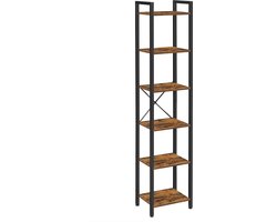 WoonWerkInterieur - Boekenkast - Opbergrek Met 6 Planken - Open Planken - Voor Kantoor - Woonkamer - Slaapkamer 40 x 30 x 178,6 cm - Vintage Bruin-Zwart