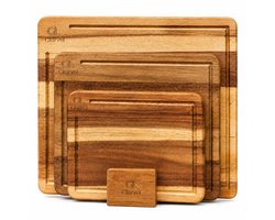 WoonWonder Clarvel Snijplankenset met Houder - 3 Delige Houten Snijplanken van Acaciahout - Snijplank met Sapgeul - Serveerplank en Borrelplank - 26, 33 en 40 cm