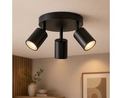 WoonWonder Elvar Plafondspot 3-Lichts Zwart - GU10 Spotjes Plafond - Draaibare & Kantelbare Plafondlamp - Industriële LED Spotlamp - Moderne Plafondverlichting voor Woonkamer, Keuken, Hal en Slaapkamer