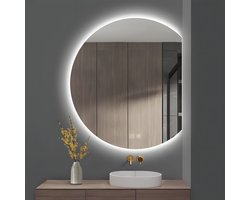 WoonWonder Half-Ronde Verticale Badkamerspiegel Met LED Verlichting - Dimbaar - Anti-Condens - 2700K/4500K/6400K - 52CM x 60CM - Transparant