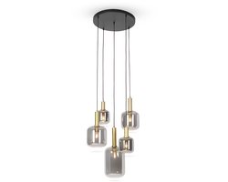 WoonWonder Hanglamp Lumiem – Luxe Design Hanglamp Zwart Goud Ø50cm – Moderne 5-Lichts Lamp voor boven de Eettafel, Woonkamer of Keuken – Dimbare E27 Fitting – Sfeervolle Industriële Verlichting