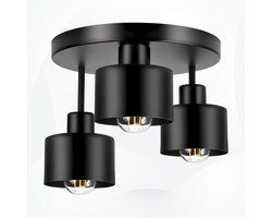 WoonWonder Industrieel Zwart - 3 x max. 60 Watt (E27) - Hangklaar - Plafonnière Woonkamer, Kinderkamer, Slaapkamer - excl. lichtbron