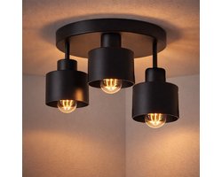 WoonWonder Industrieel Zwart - 3 x max. 60 Watt (E27) - Plafonnière Woonkamer, Kinderkamer, Slaapkamer - excl. lichtbron