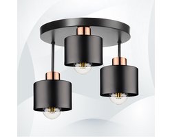 WoonWonder Industrieel Zwart / Brons - 3 x max. 60 Watt (E27) - Hangklaar - Plafonnière Woonkamer, Kinderkamer, Slaapkamer - excl. lichtbron
