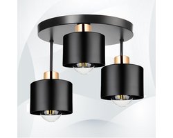 WoonWonder Industrieel Zwart / Goud - 3 x max. 60 Watt (E27) - Hangklaar - Plafonnière Woonkamer, Kinderkamer, Slaapkamer - excl. lichtbron