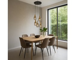 WoonWonder lumiem - Moderne Hanglamp voor boven de eettafel | in eetkamer - 5 lichts - Ø 50 cm - Zwart Goud - Woonkamer | Slaapkamer | Keuken