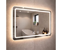 WoonWonder NovaGlow Badkamerspiegel Met LED Verlichting - Dimbaar - Anti-Condens - 2700K/4500K/6400K - 40cm x 60 cm - Transparant