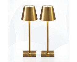 WoonWonder Oplaadbare Tafellamp - In Hoogte Verstelbaar - Dimbaar Met 3 Lichtkleuren - 3600mAh Accu - Draadloos – Industrieel Design - Goud, 2 Stuks