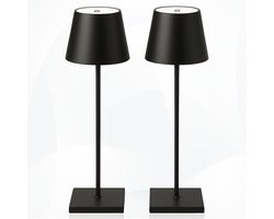 WoonWonder Oplaadbare Tafellamp - In Hoogte Verstelbaar - Dimbaar Met 3 Lichtkleuren - 5200mAh Accu - Draadloos – Industrieel Design - Zwart, 2 Stuks