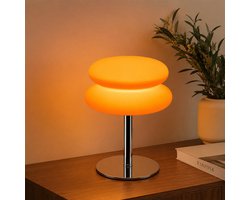 WoonWonder Oranje Tafellamp – Retro Paddenstoellamp van Glas – Scandinavische Sfeerlamp met USB – Vintage Lamp voor Slaapkamer, Woonkamer en Nachtkastje