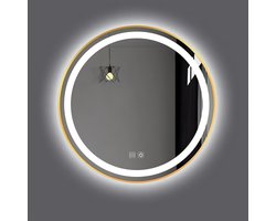 WoonWonder Paris Deluxe Ronde Badkamerspiegel Met LED Verlichting - Dimbaar - Anti-Condens - 2700K/4500K/6400K - 60CM - Goud