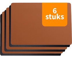 WoonWonder Placemats - Vegan leer - Cognac / Zwart - dubbelzijdig - 45 x 30 cm - 6 Stuks