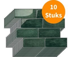 WoonWonder Plaktegels Groen - Set van 10 Zelfklevende Tegels - Tegelsticker voor Keuken en Badkamer - 3D-Reliëf - 29,4x21,4 cm
