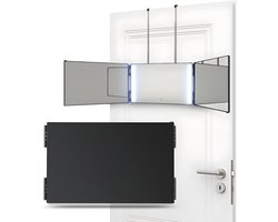 WoonWonder Self Cut Spiegel Met Verlichting - LED spiegel - 360° Draaibare Spiegel - Drieluik Ontwerp - Hangende Deurspiegel - Zelf Knippen, Make-up, Kapsel Styling en Scheren - Compact en Opvouwbaar - Spiegel om haar te knippen