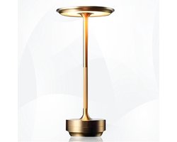 WoonWonder Tafellamp Oplaadbaar – Draadloos en dimbaar – Moderne touch lamp – Nachtlamp Slaapkamer – 27 cm – Goud