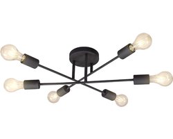 WoonWonder Velora Plafondlamp - Zwarte Industriële Plafondlamp - retro kroonluchter - woonkamer plafonniére - met E27 en E26 fitting - excl. lichtbronnen