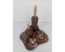Woonyard Decoratieset met Vase the World Dienblad 35x35 cm & Windlichten Taupe – Pomax Houten Kandelaren – Luxe Woondecoratie Set Inclusief Kaarsen