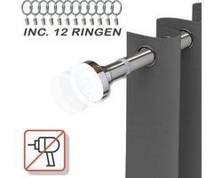 Woonzinnig Gordijnroede - gordijnstang - kledingstang - douchegordijnstang - Zilver - uitschuifbaar zonder boren - incl 12 ringen [70-120cm] Max 30kg