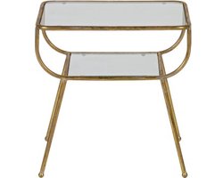 WOOOD Amazing Bijzettafel - Twee Glazen Bladen - Metaal - Antique Brass - 47x47x40,5 cm