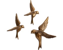WOOOD Avaler Too Vogels - Speelse Elegante Decoratie - Metaal - Antique Brass - Set van 3
