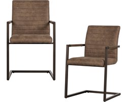 WOOOD Bas Eetkamerstoelen - Leerlook - Taupe - Set van 2