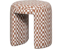 WOOOD Charlie Krukje - Geweven Stof - Ruitjes - Oranje - 47x45x45 cm