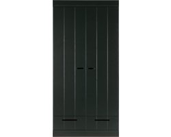 WOOOD Connect Kledingkast 2-Deurs met Lade- Grenen - Zwart - 195x94x53