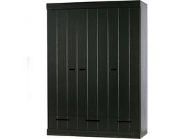 WOOOD Connect Kledingkast 3-Deurs met Lade - Grenen -Zwart- 195x140x53