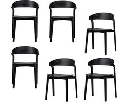 WOOOD Cras Eetkamerstoelen - Essenhout - Zwart - Set van 6