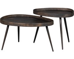 WOOOD Crude Bijzettafels - Multiplex Blad met Metalen Poten - Antique Bronze - Set van 2