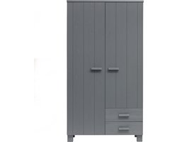 WOOOD Dennis Kast Met Laden - Grenen - Staal Grijs - 202x111x55