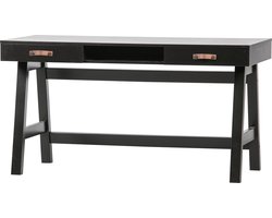 WOOOD Dian Bureau - Met 2 Lades En Een Opberg Vak - Massief Grenen - Zwart - 75x140x62 cm