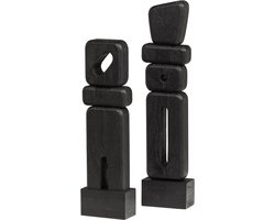 WOOOD Elon Sculptuur Ornamenten - Hout - Zwart - Set Van 2
