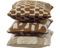WOOOD Fayden Kussens - Chenille stof - Bruin/Naturel - Set Van 3
