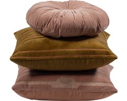 WOOOD Feis Kussens - Velvet stof - Roze/Naturel - Set Van 3