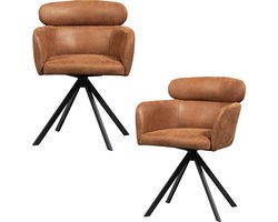 WOOOD Fenne Draaibare Eetkamerstoelen - Leerlook - Cognac - Set van 2