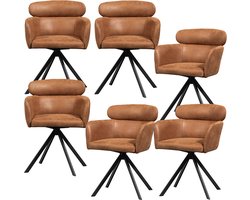 WOOOD Fenne Eetkamerstoelen - Leerlook - Cognac - Set van 6