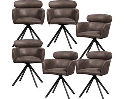 WOOOD Fenne Eetkamerstoelen - Leerlook - Zwart- Set van 6