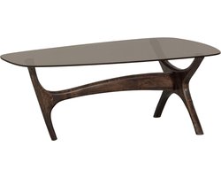 WOOOD Flash Salontafel - Glas Tafelblad Met Mangohouten Poten - Walnoot/Bruin - 42x110x60 cm
