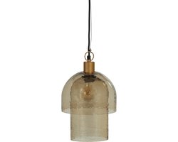 WOOOD Gigi Hanglamp Dubbele Kap - Gehamerd Glas - Naturel/Bruin - 31x22x22 cm