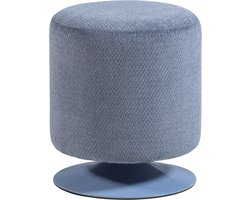 WOOOD Islen Poef Met Draaivoet - Bouclé - Lichtblauw - 47x39x39