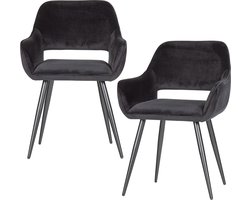WOOOD Jelle Stoel - Velvet Stof - Zwart - Set van 2