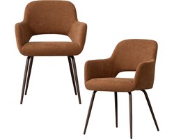 WOOOD Jenny Eetkamerstoelen - Geweven Stof - Bruin - Set van 2