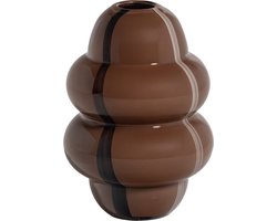WOOOD Kency Vaas - Glas - Bruin Met Streep Donkerbruin - 32x23x23
