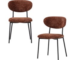 WOOOD Kjeld Eetkamerstoelen - Chenille Stof - Bruin - Set van 2
