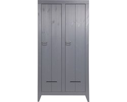 WOOOD Kluiskast - Grenen Geborsteld - Staal Grijs - 190x95x44